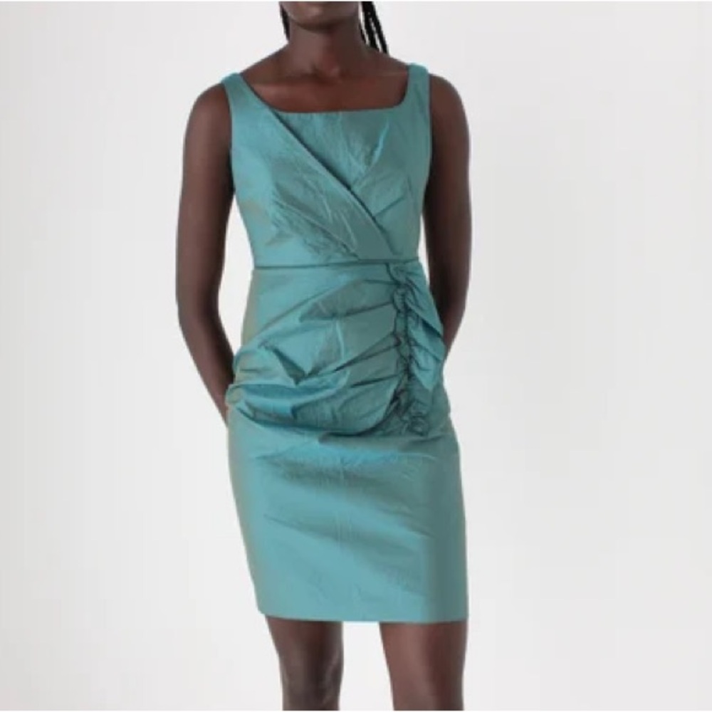 Y2K Moschino Metallic Tafetta Textured Ruffle Cocktail Party Mini Dress
